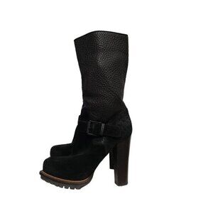 Belstaff Womens Pebbled Leather Suede Black Boots Size 36 / US‎ 6 Pre-Owned